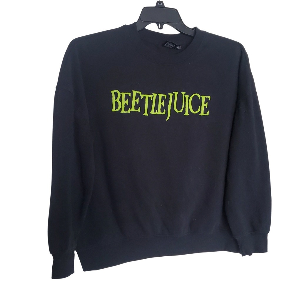 Beetlejuice Whimsigoth Grunge Punk Black Neon Green Graphic Sweatshirt Casual S